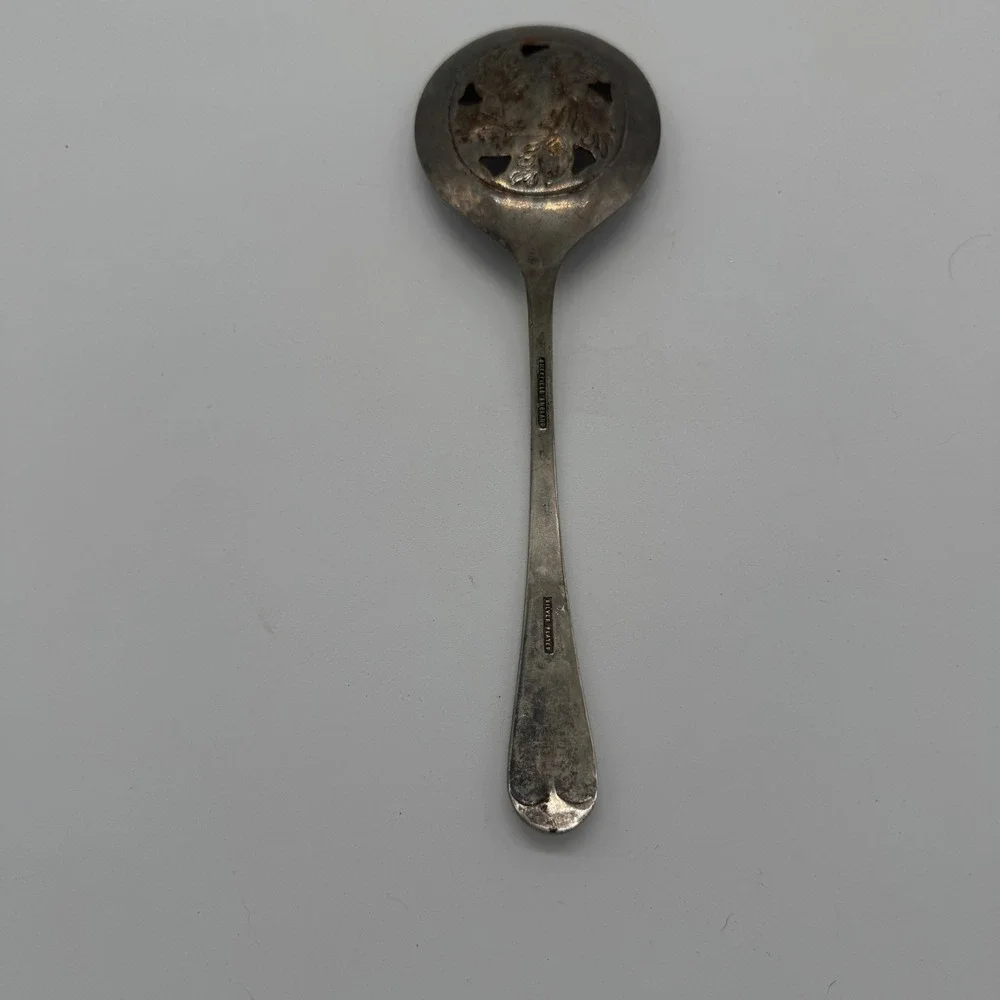 Vintage Sheffield England Silver Plated Pierced Sifter Spoon Fruit Motif Ornate - Picture 3 of 6